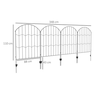 Vallas de Jardín Exterior de 4 Paneles 88x110 cm Vallas Decorativas de Jardín de Acero con Diseño de Patrón de Rejilla y Ángulo Ajustable para Patio Terraza Negro