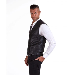 Gilet in pelle nera uomo stile classico