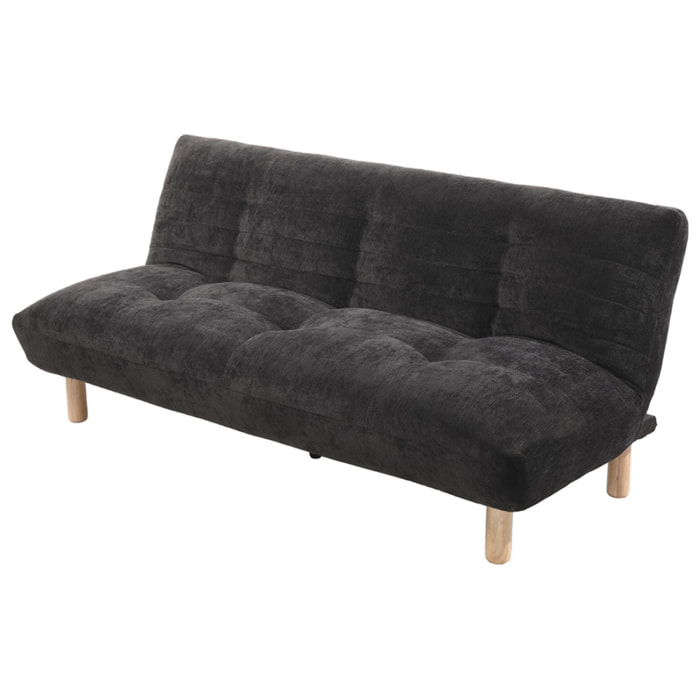Soan - Banquette 3 places convertible clic-clac en velours texturé - Noir