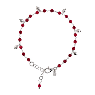 Bracciale Rosario con Quarzite Rossa e Ciondoli Argentati in Argento 925 placcato Rodio