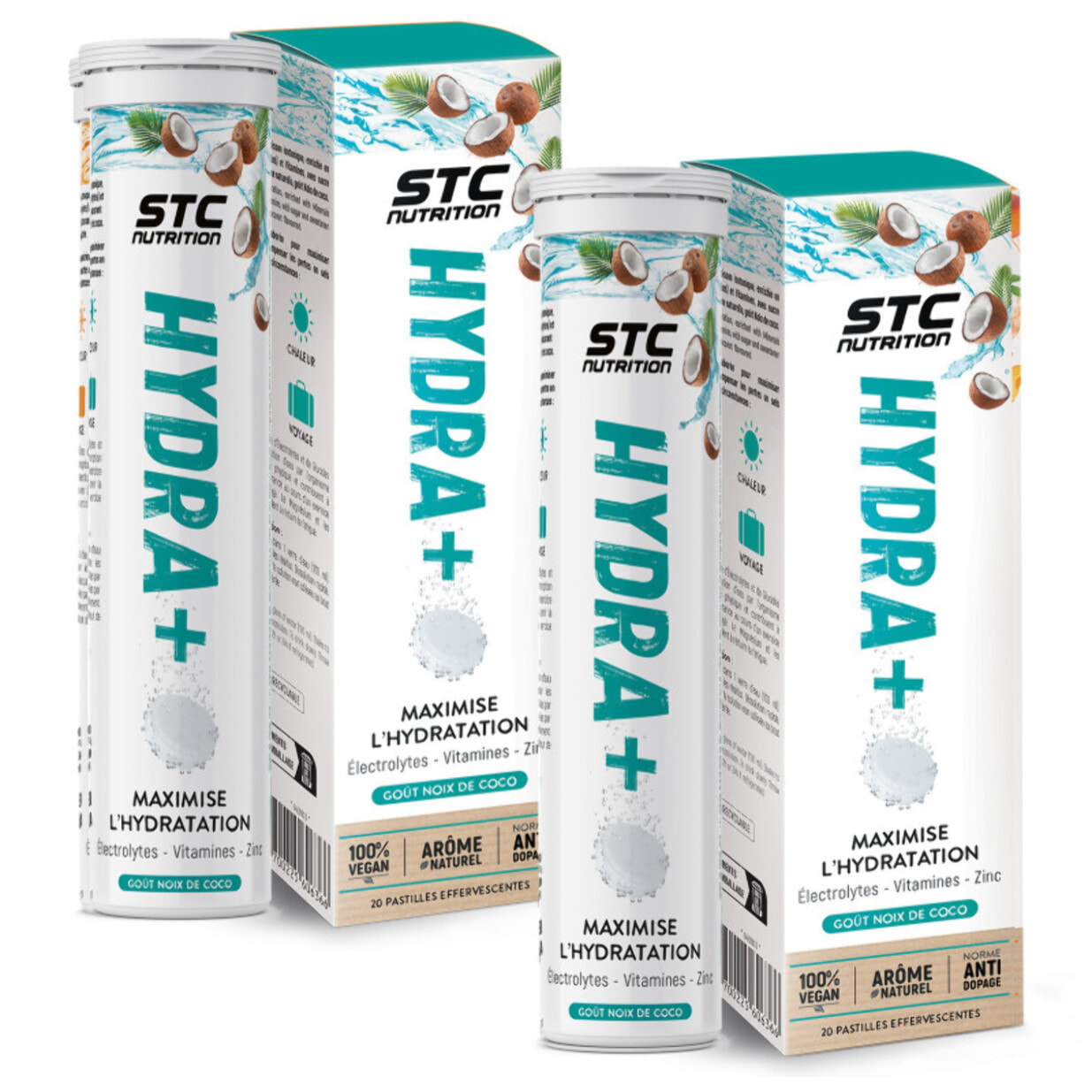 STC NUTRITION - Hydra+ - Préparation pour boisson isotonique à base d'Électrolytes, Vitamines, sucre et édulcorant naturels - Optimise l'hydratation - Coco - Lot de 2