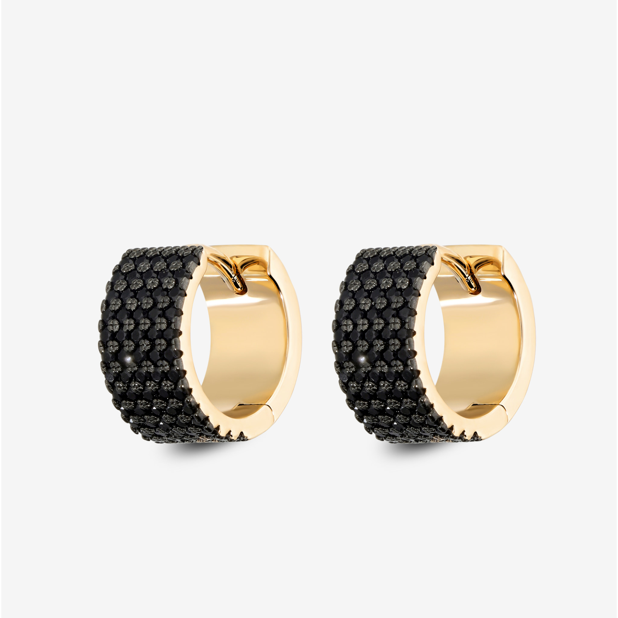 Orecchini a Cerchio con Pavé di Cubic Zirconia Nere placcati Oro Giallo 18Kt