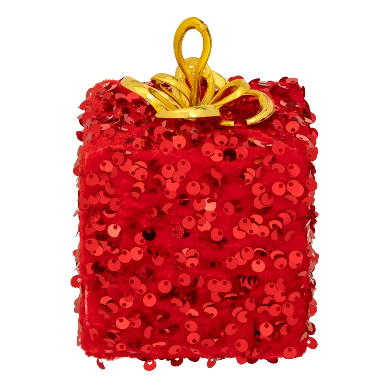 Sujet polystyrène cadeau sequins H.12cm rouge