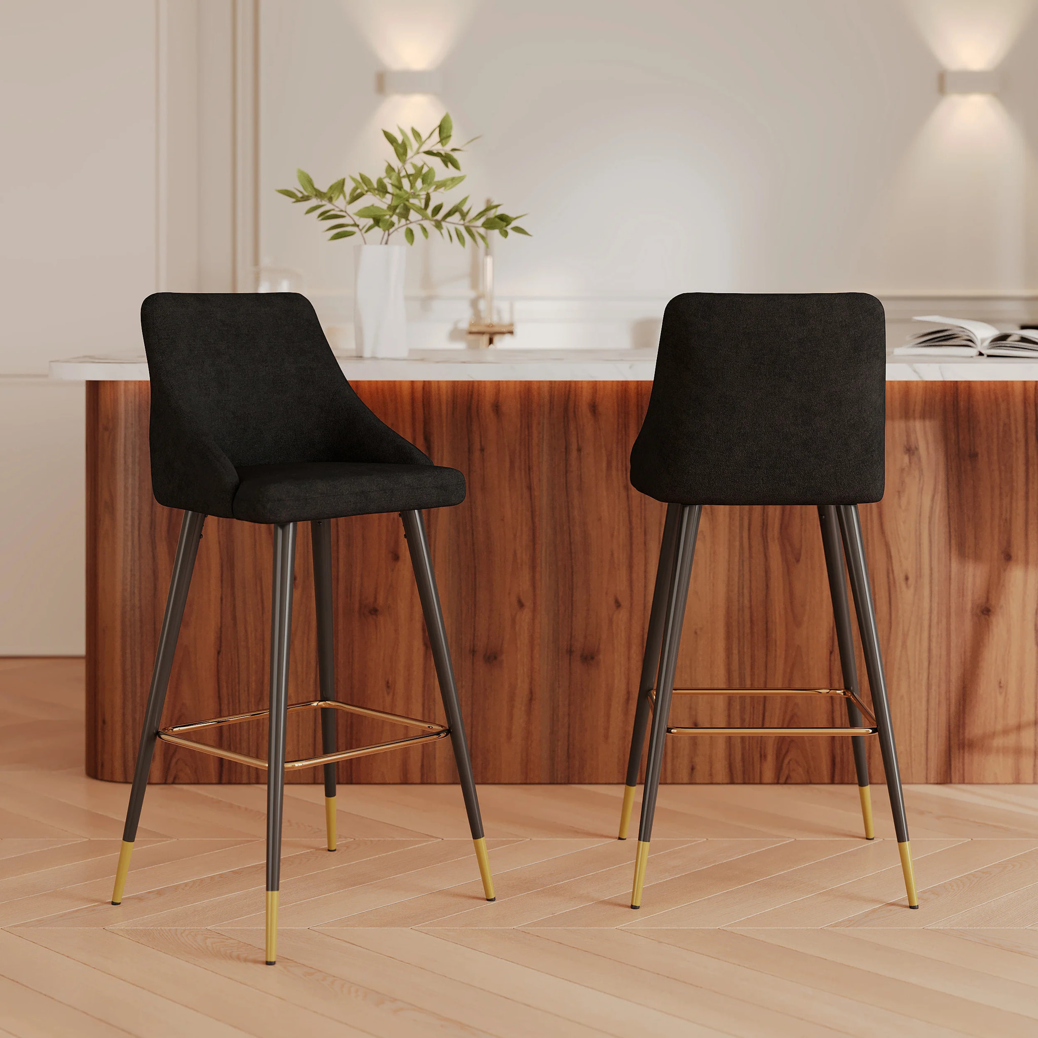 Lot de 2 chaises de bar 77.5 cm en velours noir - Aristote