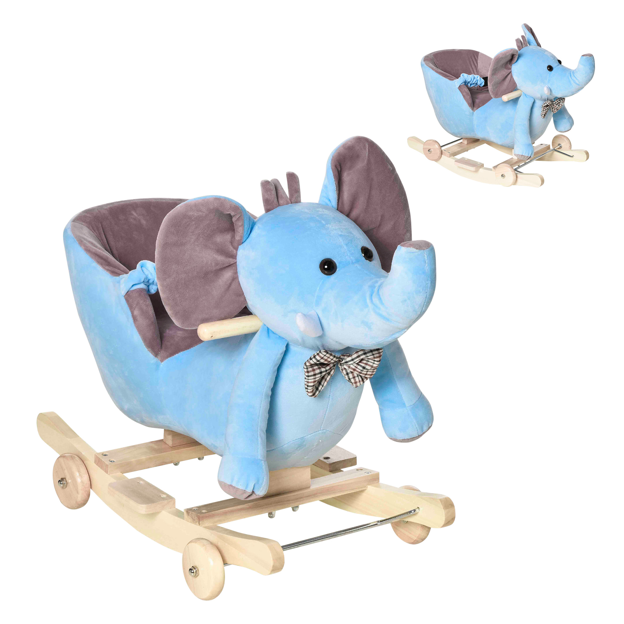 Caballito Balancín con Ruedas Forma de Elefante Caballo Balancín para Bebés de +18 Meses con Músicas Infantiles y Cinturón de Seguridad Carga 60 kg 60x35x45 cm Azul