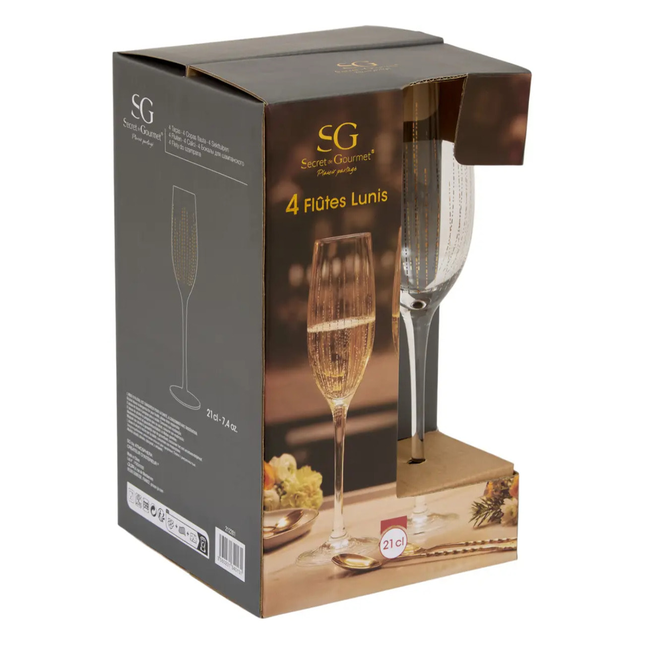 Lot de 4 flûtes à champagne Lunis 21cl doré