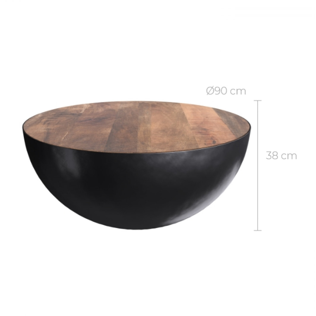 Table basse ronde en bois massif et métal D90 cm - Tajy