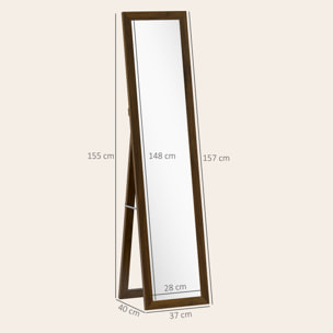 Espejo de Pie Cuerpo Entero 157x37 cm, Espejo de Cuerpo Entero con Soporte, 3 Formas de Uso, Independiente, Montaje Pared y Apoyado, para Salón, Entrada, Dormitorio