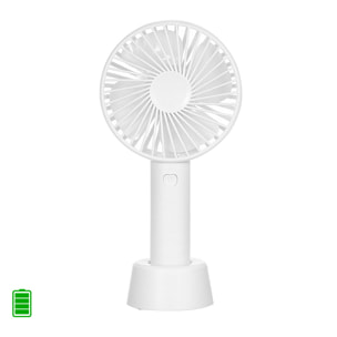 Mini ventilador de mano con bateria recargable con base para mesa.