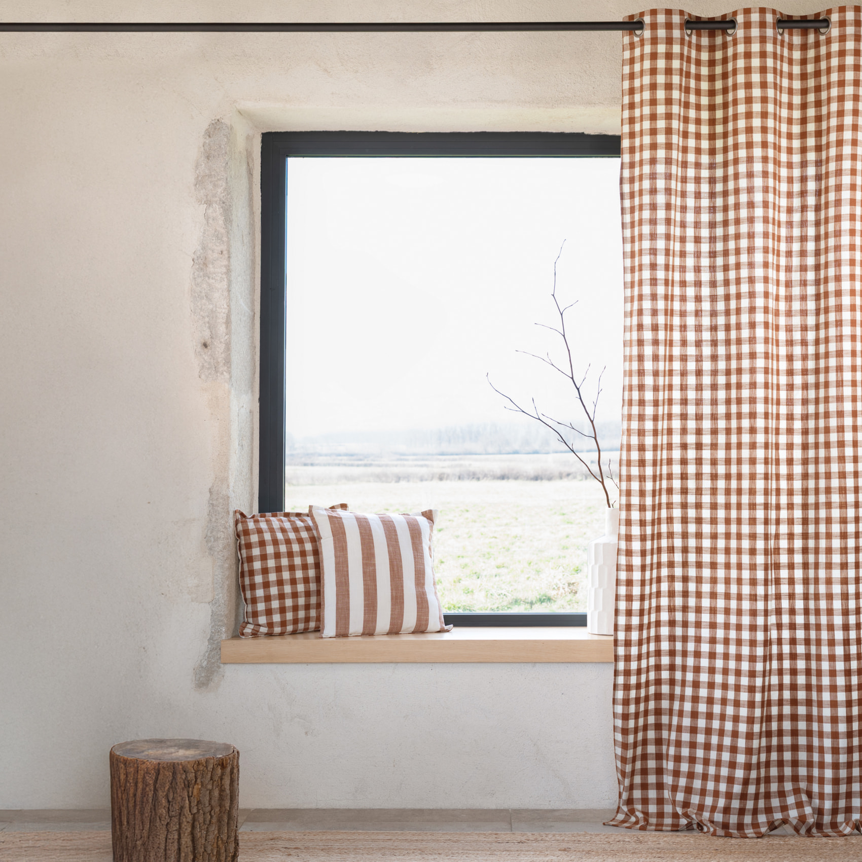 Rideau 100% coton vichy LOURMARIN - Terracotta