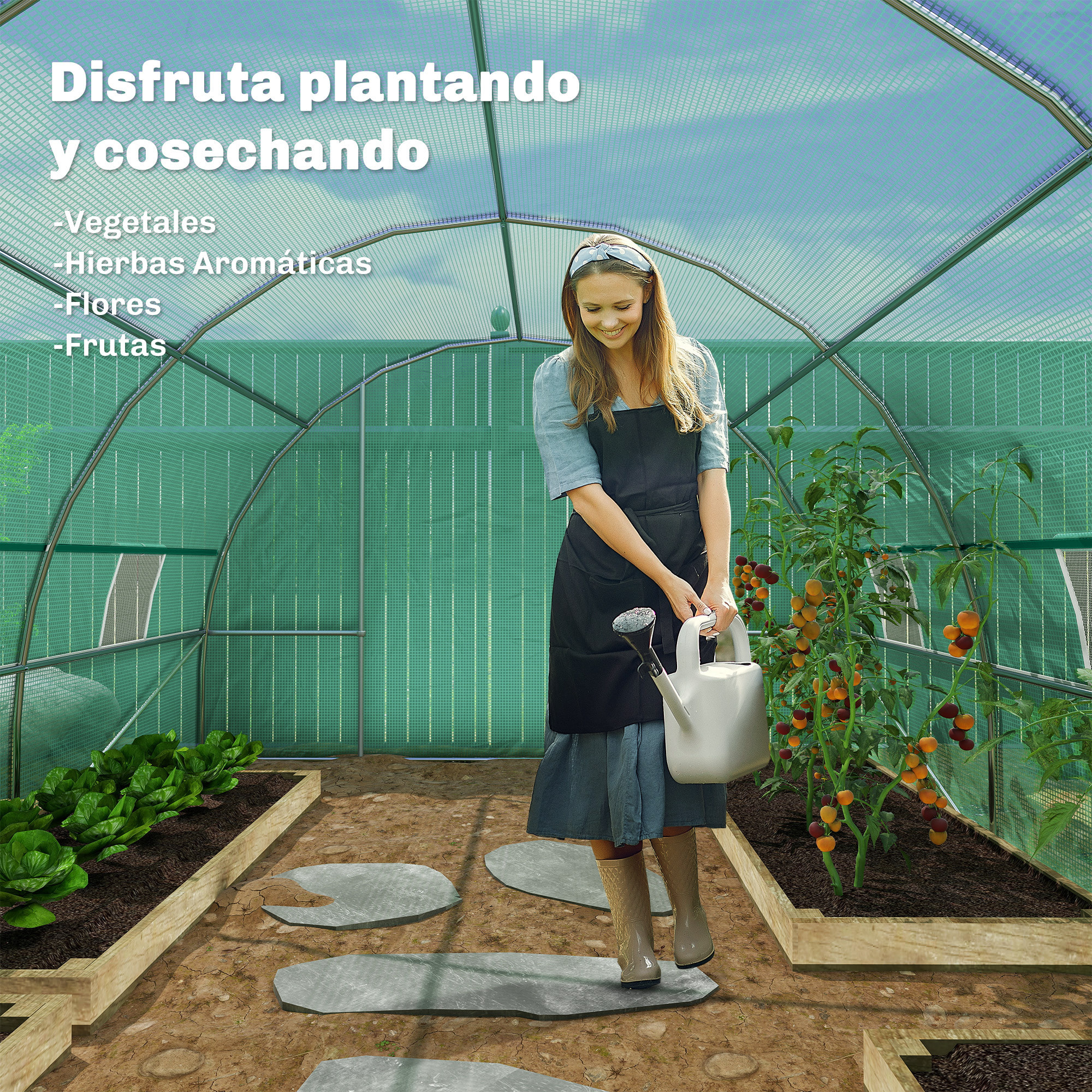 Invernadero de Exterior Invernadero de Túnel 8x3x2 m Invernadero de Jardín con 12 Ventanas y Puerta Enrollable para Cultivo Plantas Tomates Verduras Acero y PE 140 g/m² Verde