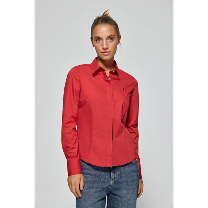 Camicia slim in popeline rossa con logo Rigby Go ricamato