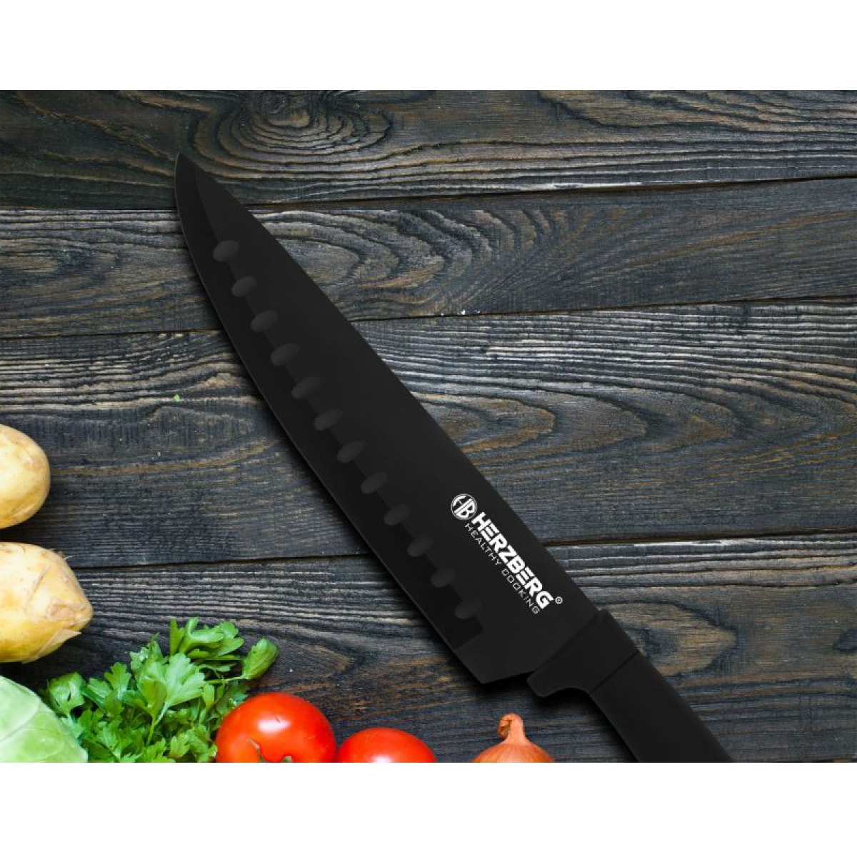 Set de couteaux avec support 8 pièces noir Herzberg HGMSN8BLK