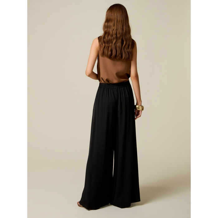 Oltre - Pantalones palazzo mezcla de lino - Negro