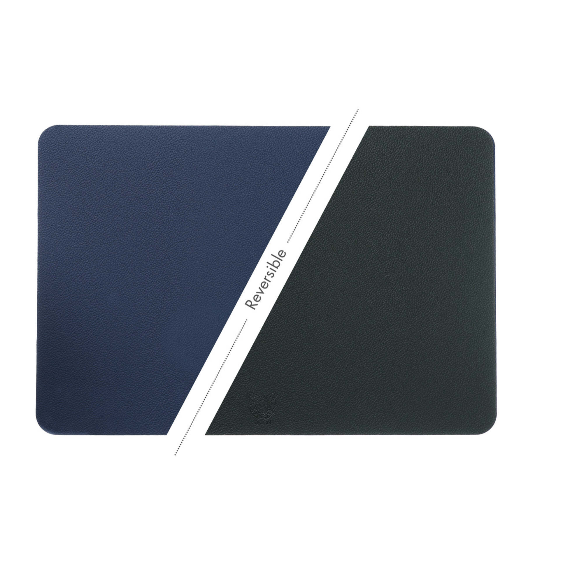 Set de table rectangulaire réversible - 6 pièces - Cuir recyclé bleu nuit et gris anthracite