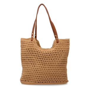 Bolso de hombro para mujer de rafia, diseño moderno con adornos, comodo.