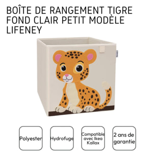 Boîte de rangement en tissu pour enfant "tigre" sur fond clair, compatible Ikea Kallax Lifeney