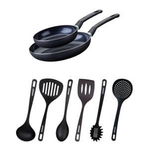 Ensemble de 2 poêles de 20 et 28 cm et 6 ustensiles Fackelmann Brandao