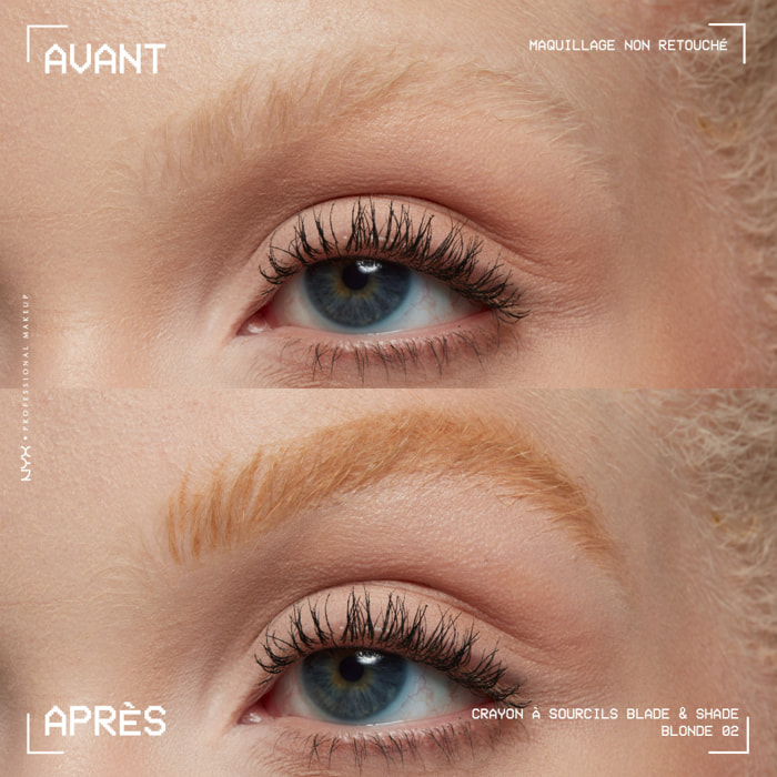 NYX Professional Makeup Blade & Shade, Crayon sourcils double embout, tenue jusqu'à 16h, Blonde