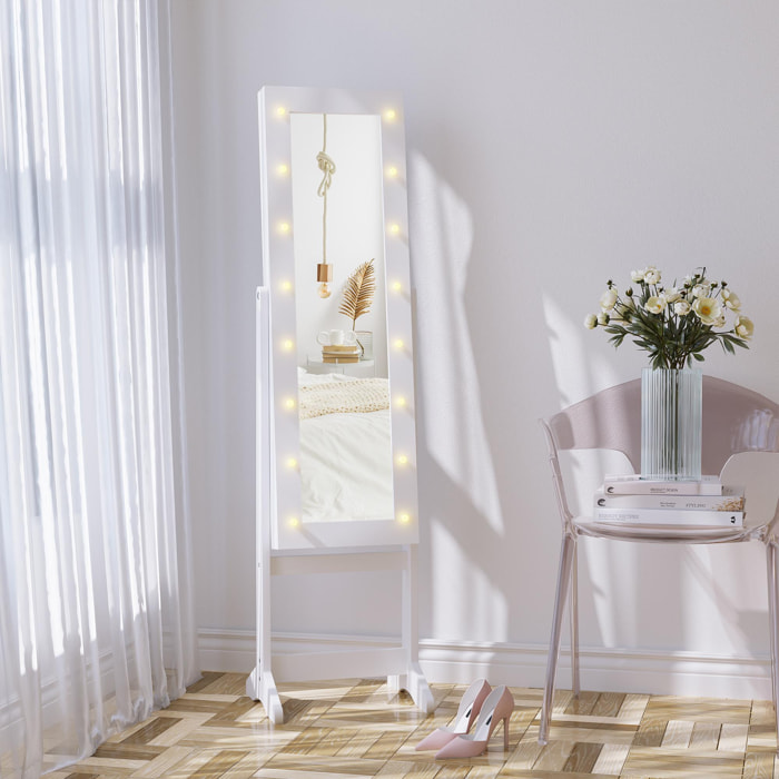 Armoire à bijoux armoire de rangement sur pied boîte à bijoux avec miroir multi-rangement éclairage LED blanc