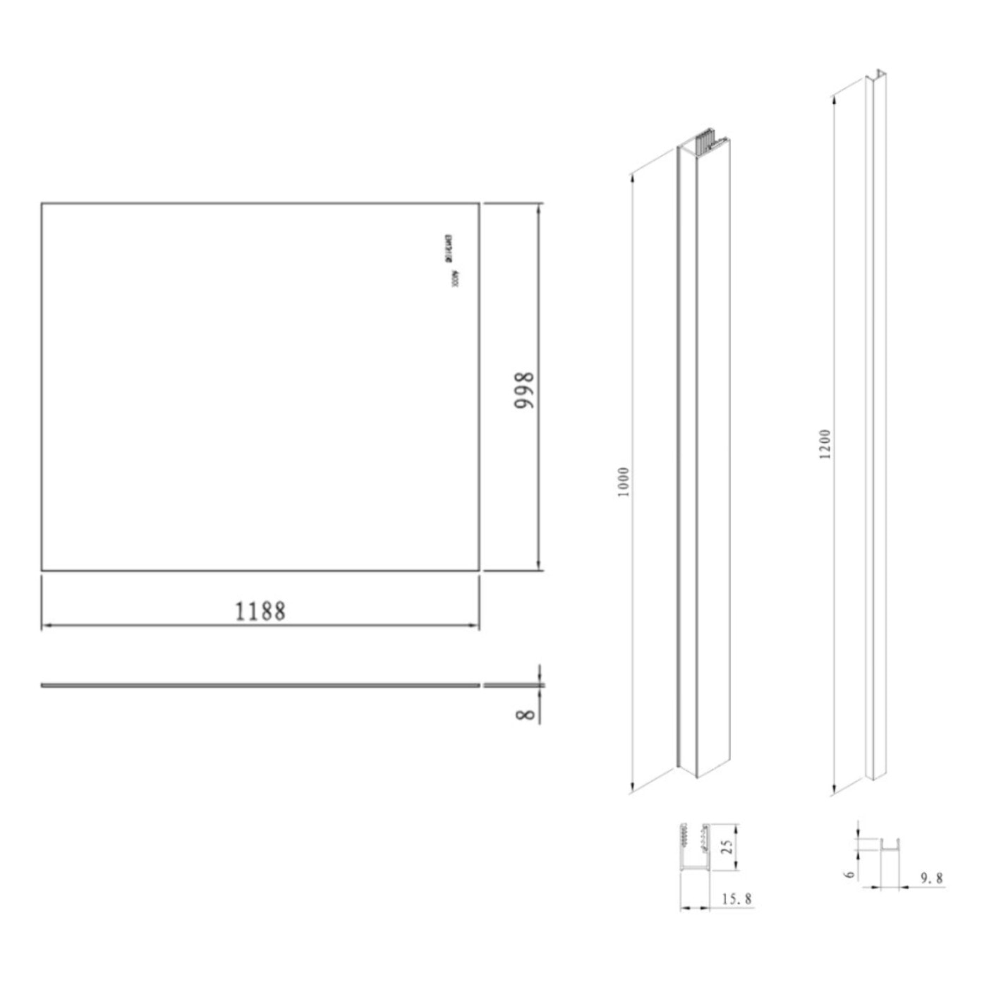 120x100 cm Walk-In paroi de douche fixe à l'italienne + set d'installation + bras de montage 120 cm, chrome (SATBWIS120KSPR)