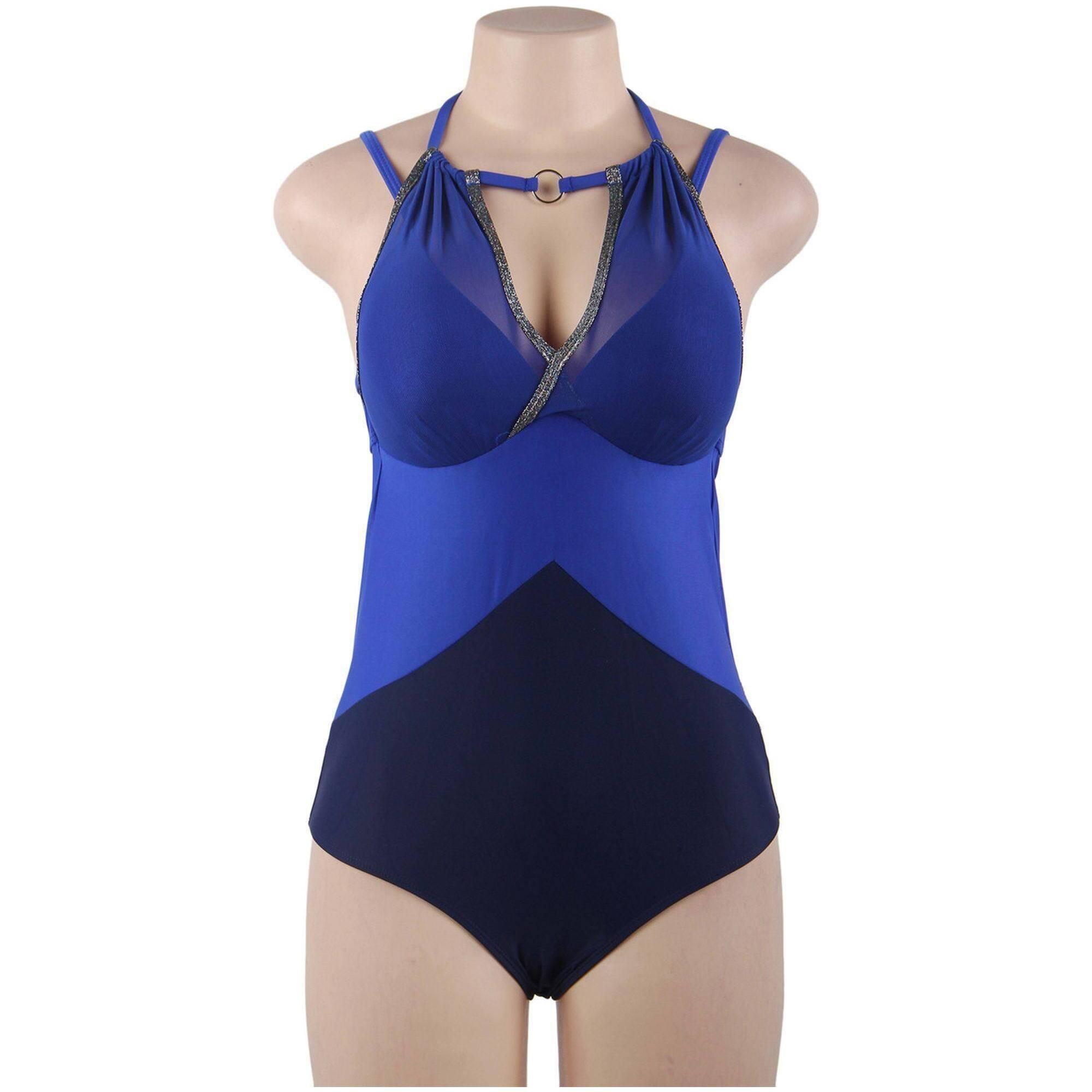 Traje de baño de una pieza azul con push up