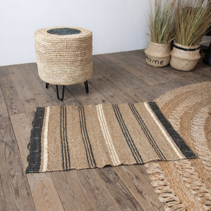 TAPIS EN OSIER ET FEUILL DE PALMIER, NOIR, BLANC NATUREL 60X90CM BORAS