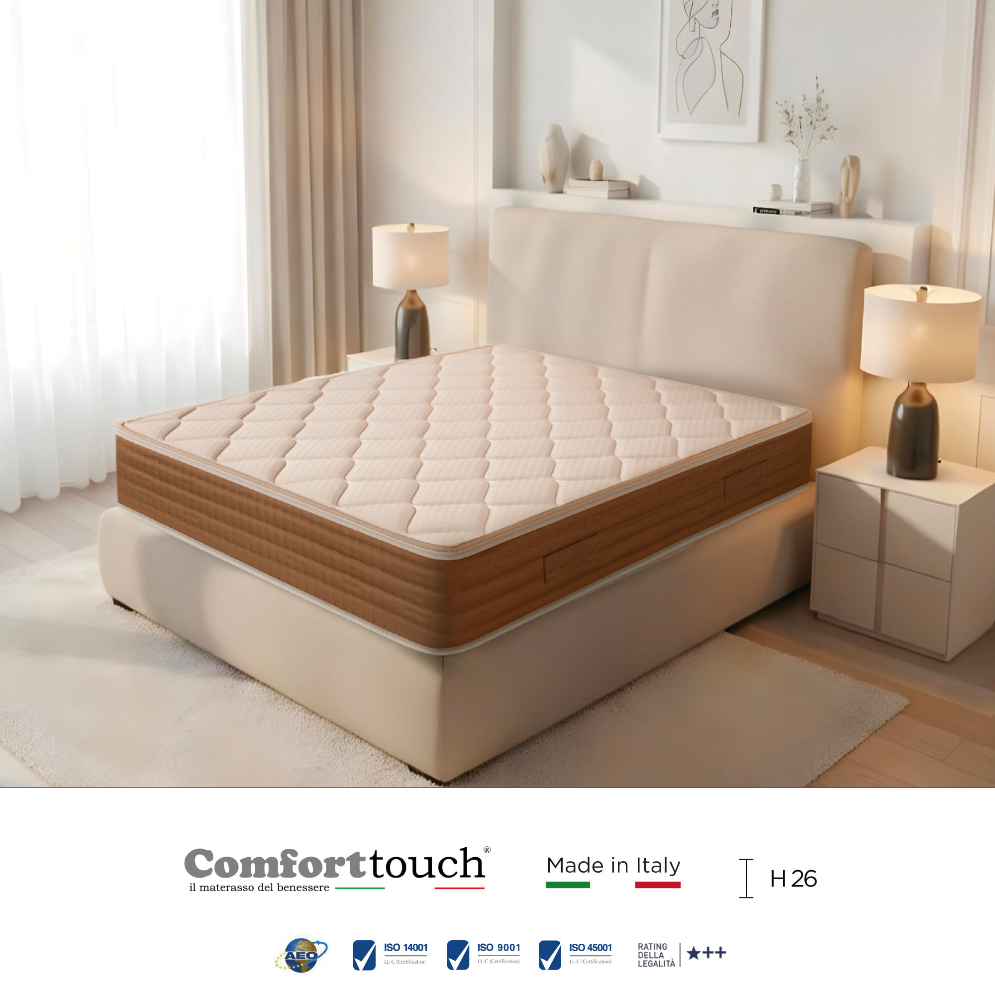 "Up" H26 cm 120x190 guanciale Hydrogel OMAGGIO a molle insacchettate indipendenti ,7 zone a portanza differenziata arrotolato