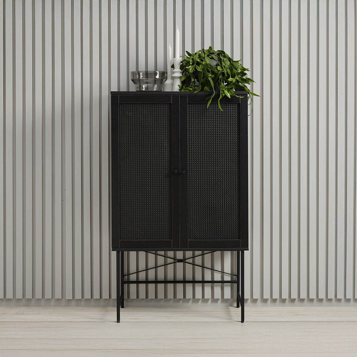 Buffet Vaisselier Bois & Cannage Manarola, L.80 x P.40 x H.135 cm, Style Bohème
