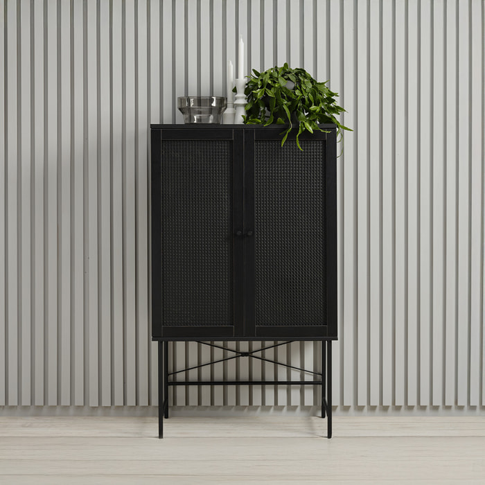 Buffet Vaisselier Bois & Cannage Manarola, L.80 x P.40 x H.135 cm, Style Bohème