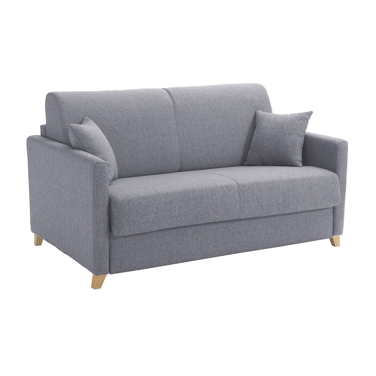 Canapé convertible 2-3 places en tissu gris et bois clair avec matelas 13 cm SKANDY