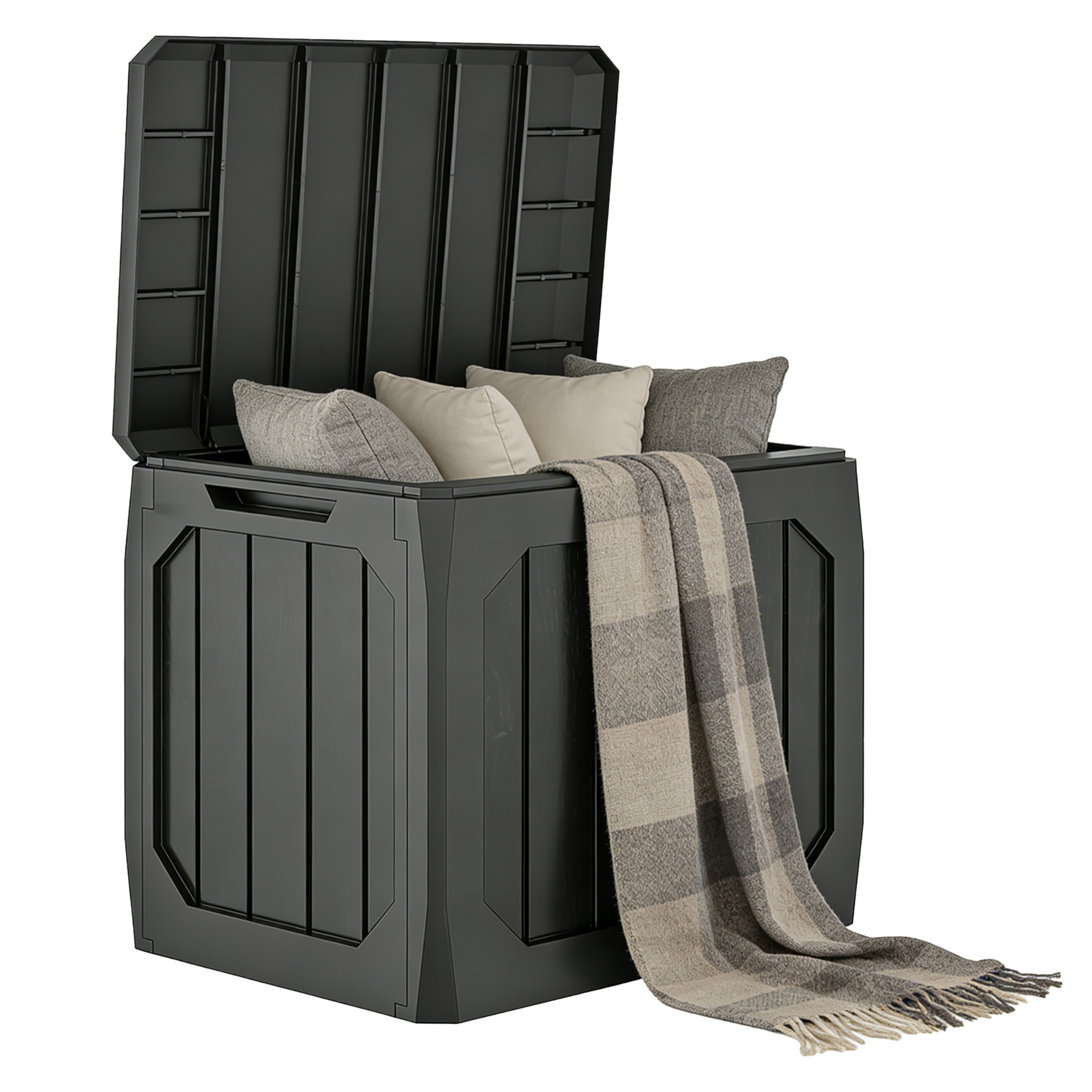 Arcón Exterior Capacidad 121L, Baúl Almacenaje Exterior de Plástico con 2 Asas y Tapa Bloqueable, Impermeable, Resistente a la Intemperie, para Jardín, Terraza, Patio, 56x45x53 cm, Negro