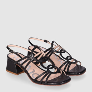 Sandalias de Piel Sintética - Negro - Tacón: 5 cm