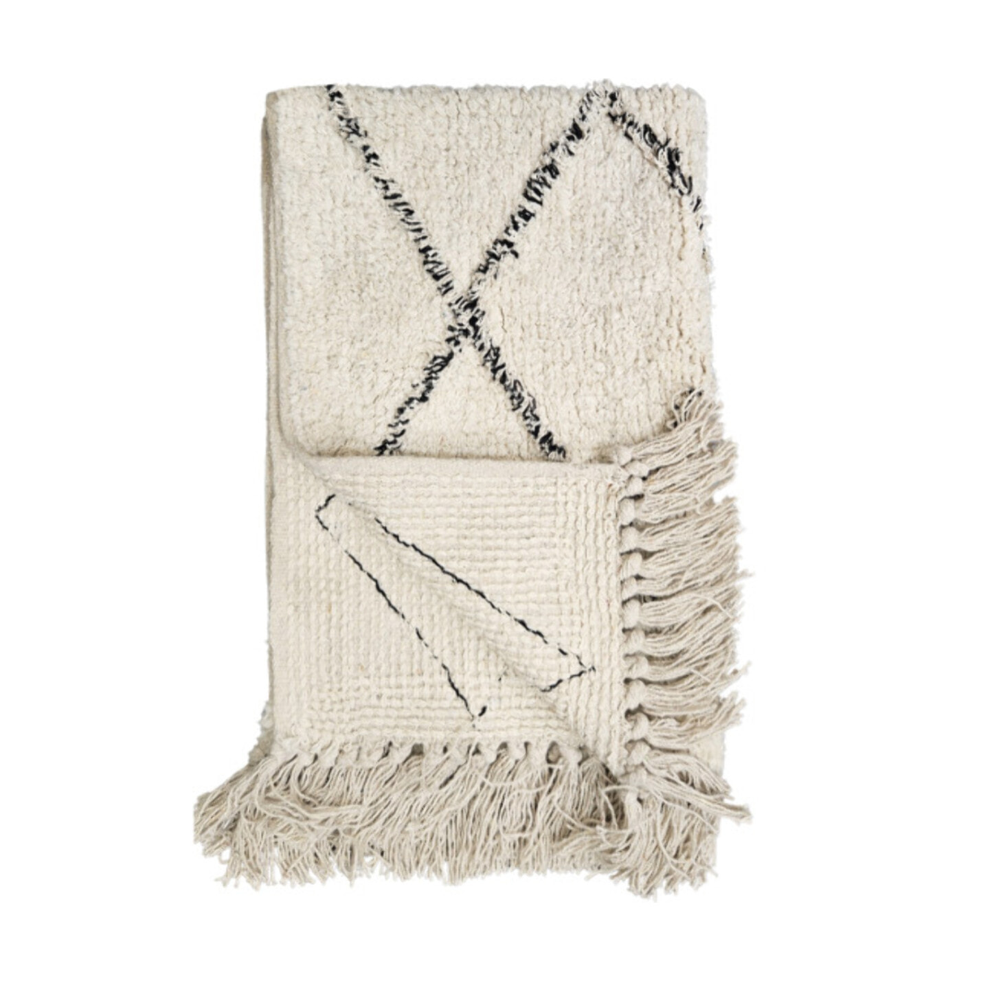 Tapis rectangulaire écru style berbère avec franges - MOMBA
