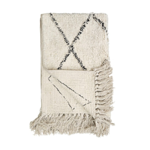 Tapis rectangulaire écru style berbère avec franges - MOMBA