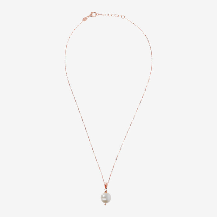 Collana Girocollo Catena Brillantina e Pendente in Perla Ming d'Acqua Dolce Bianca Ø 12/13 mm Placcata Oro Rosa in Argento 925 placcato Oro rosa 18Kt