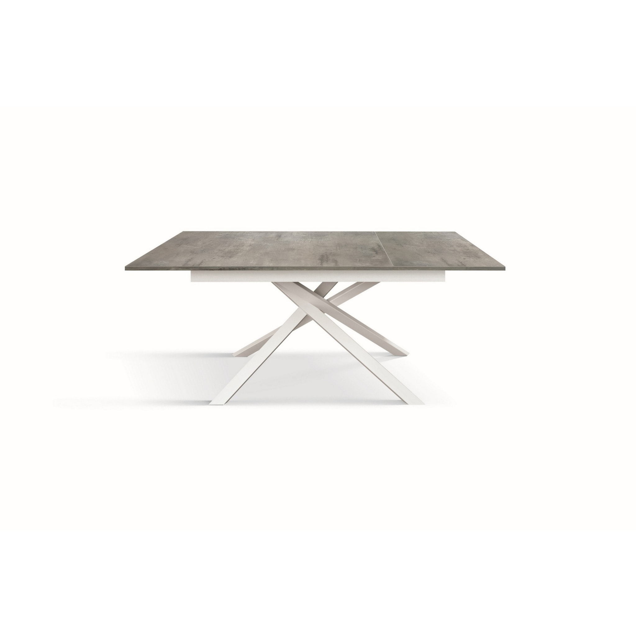 Tavolo VOLPAIA in legno, finitura grigio cemento e base in metallo verniciato bianco, allungabile 140x80 cm - 190x80 cm