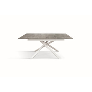 Tavolo VOLPAIA in legno, finitura grigio cemento e base in metallo verniciato bianco, allungabile 140x80 cm - 190x80 cm