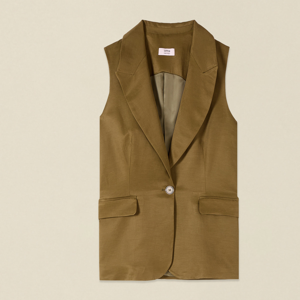 Oltre - Gilet sartoriale in lino viscosa - Verde militare