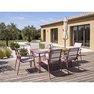 Salon de jardin repas métal "Malaga" - 6 places - Terracotta