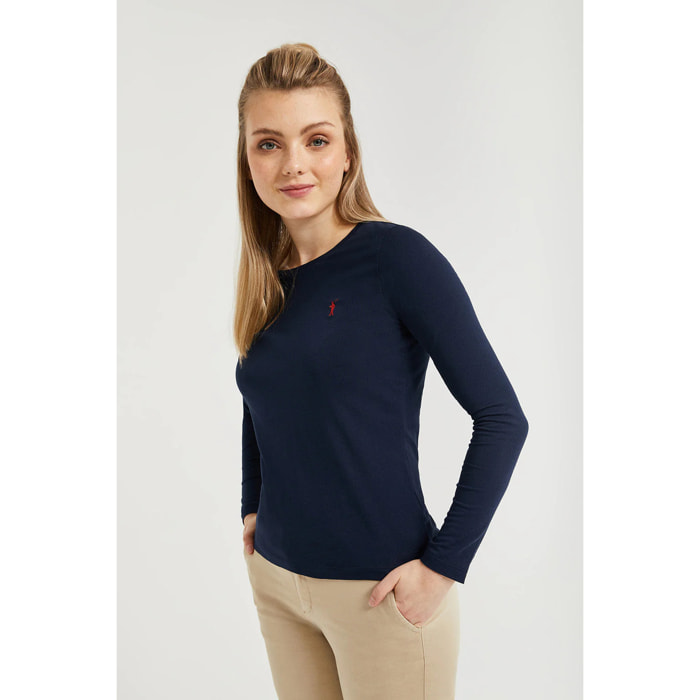 Maglietta basic a maniche lunghe blu scuro con logo Rigby Go