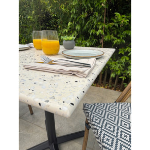 BISTRO - Table carrée de jardin en acier et plateau terrazzo