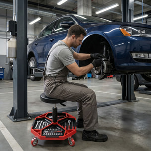 Mekatronix - Sgabello da Officina con Ruote e Vassoi Porta Attrezzi Portata 150 kg Altezza Regolabile e Girevole
