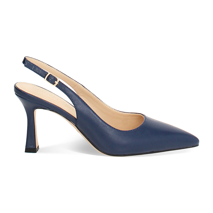 Décolleté slingback donna blu, tacco 8 cm