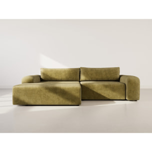 Rebecca - canapé d'angle gauche 4 places convertible avec coffre en velours texturé - Vert Olive