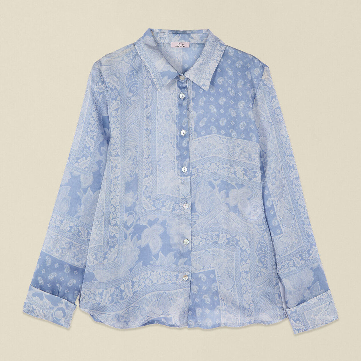 Oltre - Camisa de raso estampado pañuelo - Light - blue