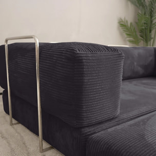 TRENDY - Canapé compressé 3 places modulable en velours côtelé anthracite