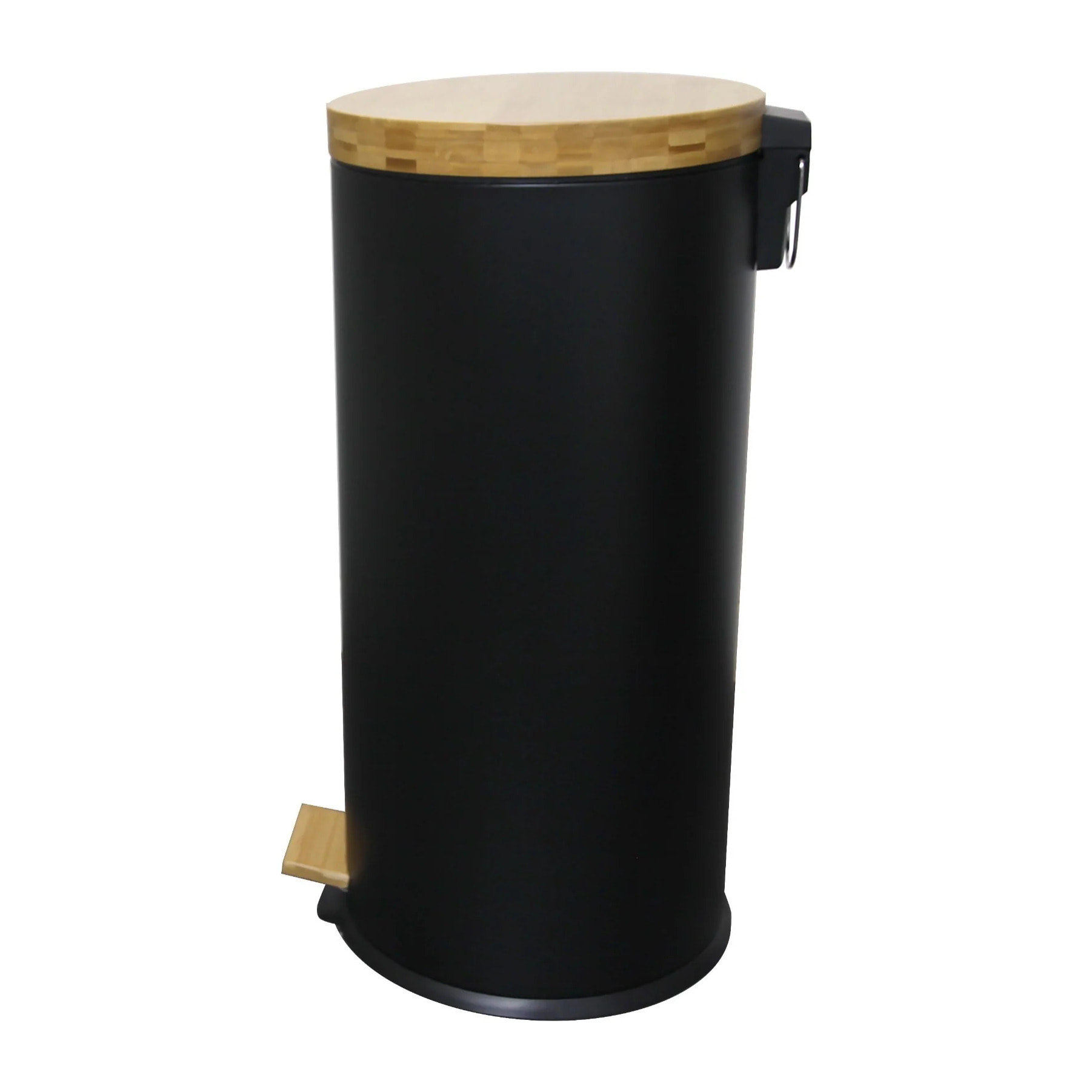 Poubelle bois de cuisine à pédale 30L  FOREST Noir en acier Inox couvercle en bambou avec seau