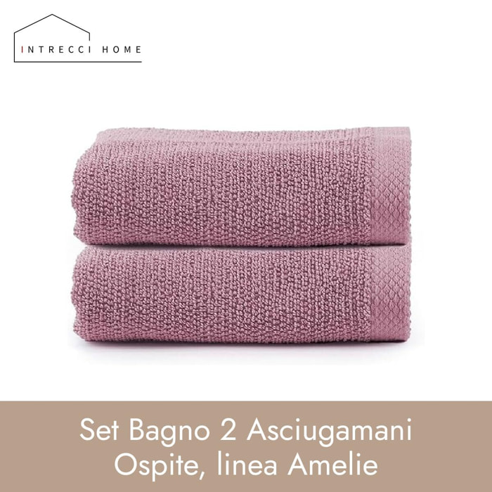 INTRECCI HOME Set Bagno 2 Asciugamani Ospite, in Puro Cotone 500 g,Morbidezza Extra, Assorbenza Superiore, Elegante e Durevole