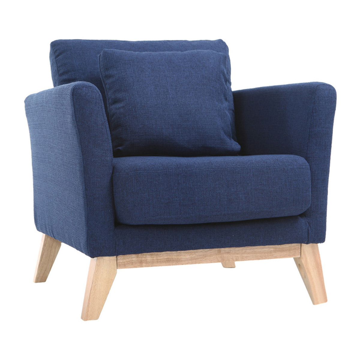 Fauteuil scandinave déhoussable en tissu bleu foncé et bois clair OSLO